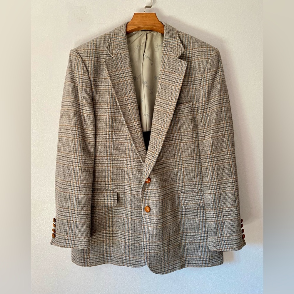 Vng Imperial by Haqqar Means Plaid  Grey Brown Wool Jacket size 46